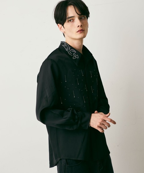 Shoowtime(ショウタイム)の「Shiny Stone Glitter Long-Sleeve Shirt / シャイニーストーンラメ長袖シャツ(シャツ/ブラウス・メンズ・ブラック・MEDIUM/LARGE)」の4枚目の写真