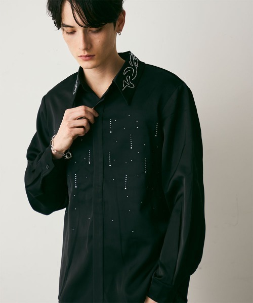 Shoowtime(ショウタイム)の「Shiny Stone Glitter Long-Sleeve Shirt / シャイニーストーンラメ長袖シャツ(シャツ/ブラウス・メンズ・ブラック・MEDIUM/LARGE)」の5枚目の写真