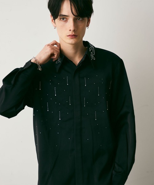 Shoowtime(ショウタイム)の「Shiny Stone Glitter Long-Sleeve Shirt / シャイニーストーンラメ長袖シャツ(シャツ/ブラウス・メンズ・ブラック・MEDIUM/LARGE)」の6枚目の写真
