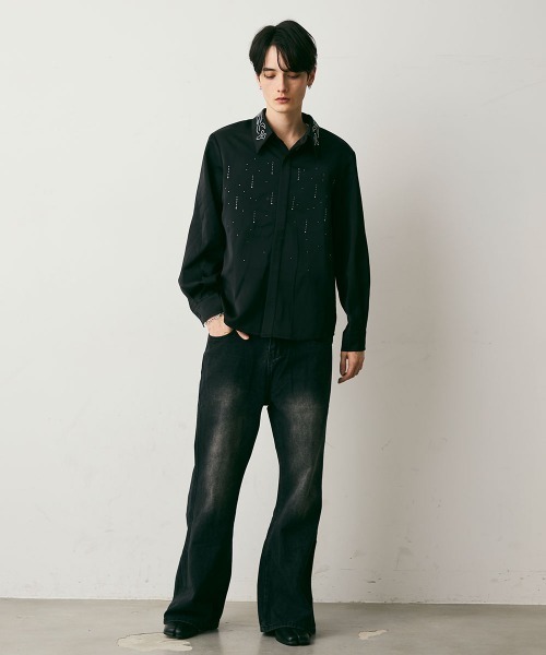 Shoowtime(ショウタイム)の「Shiny Stone Glitter Long-Sleeve Shirt / シャイニーストーンラメ長袖シャツ(シャツ/ブラウス・メンズ・ブラック・MEDIUM/LARGE)」の15枚目の写真