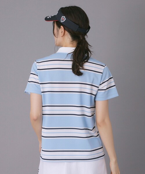 adabat(アダバット)の「【ADABAT NAVY】UVカット ランダムボーダー半袖ポロシャツ(ポロシャツ・レディース・ブルー系5/サックスブルー系・38/40/42)」の3枚目の写真