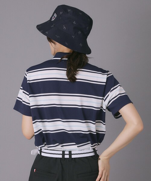 adabat(アダバット)の「【ADABAT NAVY】UVカット ランダムボーダー半袖ポロシャツ(ポロシャツ・レディース・ブルー系5/サックスブルー系・38/40/42)」の7枚目の写真