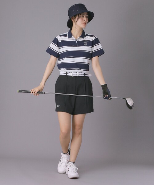 adabat(アダバット)の「【ADABAT NAVY】UVカット ランダムボーダー半袖ポロシャツ(ポロシャツ・レディース・ブルー系5/サックスブルー系・38/40/42)」の9枚目の写真