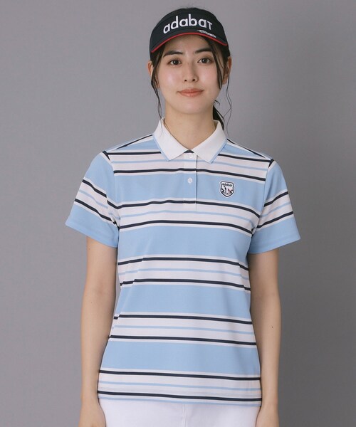 adabat(アダバット)の「【ADABAT NAVY】UVカット ランダムボーダー半袖ポロシャツ(ポロシャツ・レディース・ブルー系5/サックスブルー系・38/40/42)」の11枚目の写真