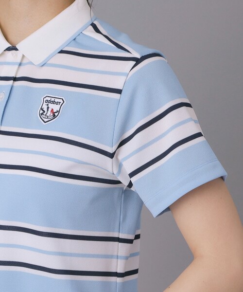 adabat(アダバット)の「【ADABAT NAVY】UVカット ランダムボーダー半袖ポロシャツ(ポロシャツ・レディース・ブルー系5/サックスブルー系・38/40/42)」の20枚目の写真