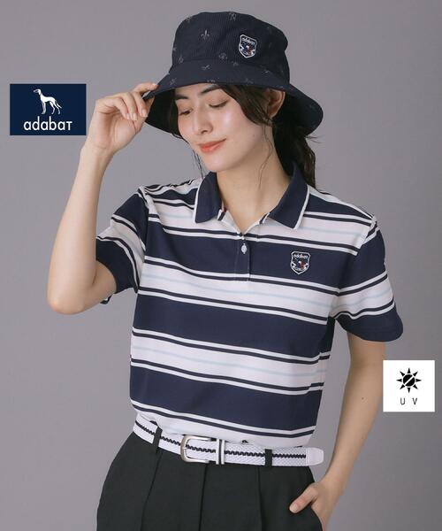 adabat(アダバット)の「【ADABAT NAVY】UVカット ランダムボーダー半袖ポロシャツ(ポロシャツ・レディース・ブルー系5/サックスブルー系・38/40/42)」の18枚目の写真