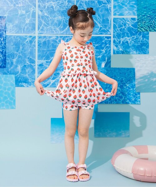 BREEZE（ブリーズ）の「【UVカット】総柄メロウフリルワンピース水着（水着・キッズ・ピンク/オフホワイト・80/90/100/110/120/130/140）」の3枚目の写真