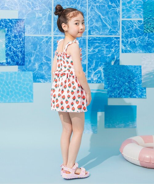 BREEZE（ブリーズ）の「【UVカット】総柄メロウフリルワンピース水着（水着・キッズ・ピンク/オフホワイト・80/90/100/110/120/130/140）」の4枚目の写真