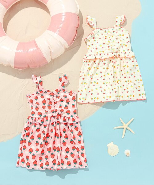 BREEZE（ブリーズ）の「【UVカット】総柄メロウフリルワンピース水着（水着・キッズ・ピンク/オフホワイト・80/90/100/110/120/130/140）」の7枚目の写真