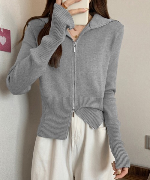 Miniministore(ミニミニストア)の「ダブルジップ 薄手 ニットカーディガン(カーディガン/ボレロ・レディース・ブラック/ホワイト/ブラウン/グレー・FREE)」の3枚目の写真