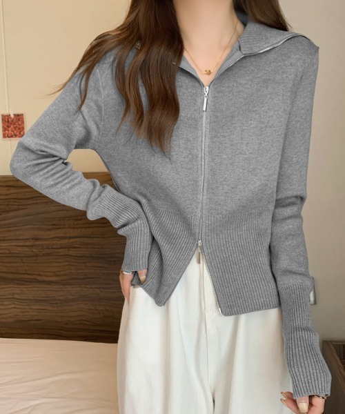 Miniministore(ミニミニストア)の「ダブルジップ 薄手 ニットカーディガン(カーディガン/ボレロ・レディース・ブラック/ホワイト/ブラウン/グレー・FREE)」の12枚目の写真