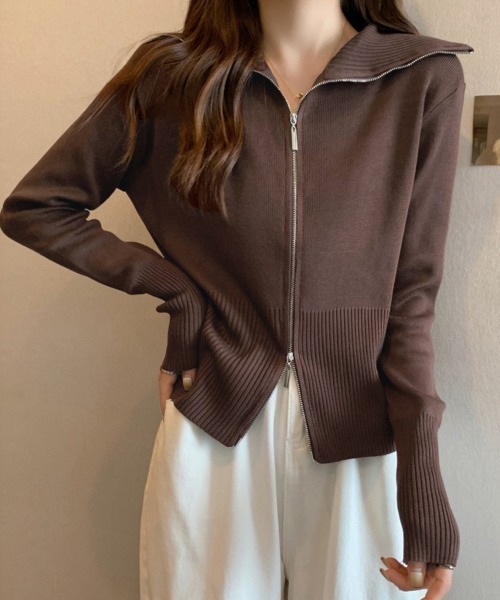 Miniministore(ミニミニストア)の「ダブルジップ 薄手 ニットカーディガン(カーディガン/ボレロ・レディース・ブラック/ホワイト/ブラウン/グレー・FREE)」の13枚目の写真