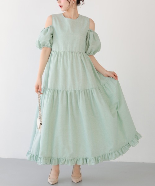 Fit more(フィットモア)の「ギンガムオープンショルダーワンピース(ワンピース・レディース・グリーン/ブルー/ブラック・SHORT/LONG)」の7枚目の写真