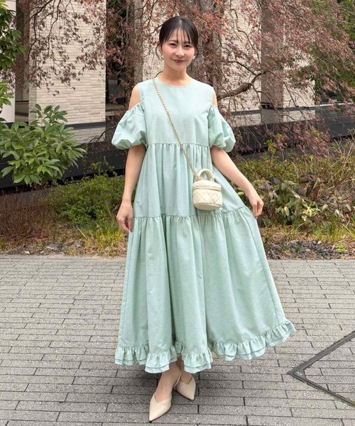 Fit more(フィットモア)の「ギンガムオープンショルダーワンピース(ワンピース・レディース・グリーン/ブルー/ブラック・SHORT/LONG)」の9枚目の写真