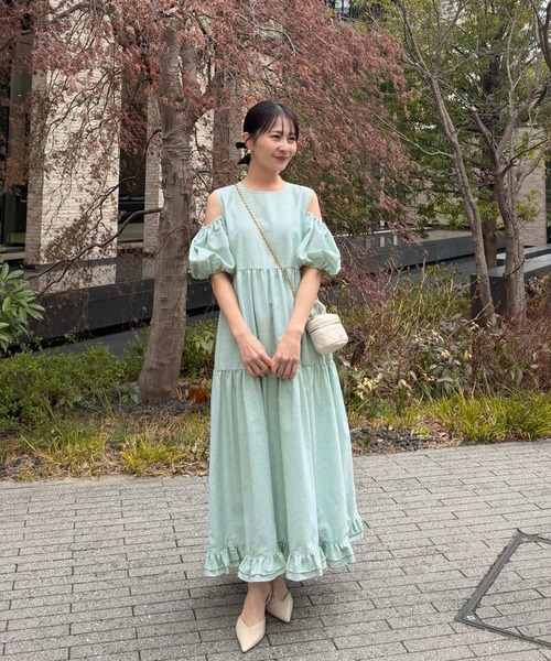 Fit more(フィットモア)の「ギンガムオープンショルダーワンピース(ワンピース・レディース・グリーン/ブルー/ブラック・SHORT/LONG)」の10枚目の写真