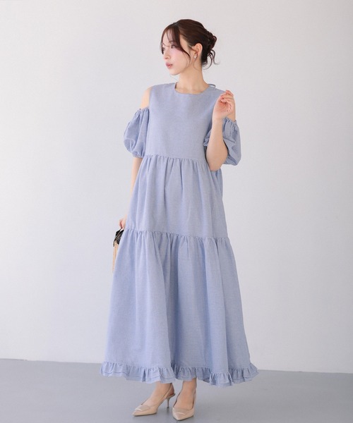Fit more(フィットモア)の「ギンガムオープンショルダーワンピース(ワンピース・レディース・グリーン/ブルー/ブラック・SHORT/LONG)」の11枚目の写真