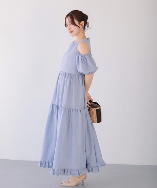 Fit more(フィットモア)の「ギンガムオープンショルダーワンピース(ワンピース・レディース・グリーン/ブルー/ブラック・SHORT/LONG)」の12枚目の写真