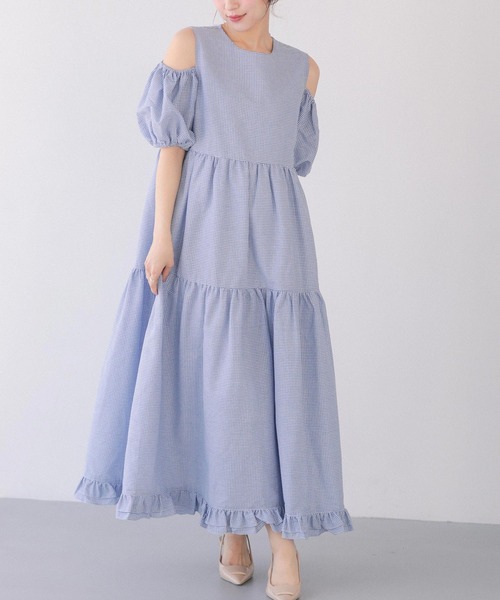 Fit more(フィットモア)の「ギンガムオープンショルダーワンピース(ワンピース・レディース・グリーン/ブルー/ブラック・SHORT/LONG)」の13枚目の写真