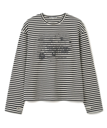 Millo Archive（ミロ アーカイブ）の「グリッチドテキストストライプロングスリーブ[グレー]（Tシャツ/カットソー）」