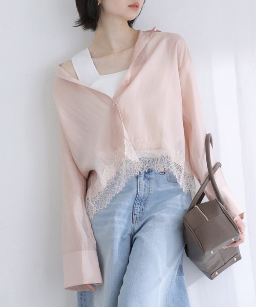 La TOTALITE（ラトータリテ）の「【洗える】レーストリミングシャツ（シャツ/ブラウス・レディース・ホワイト/ネイビー/ベージュ・FREE）」の2枚目の写真