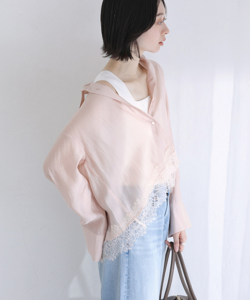 La TOTALITE（ラトータリテ）の「【洗える】レーストリミングシャツ（シャツ/ブラウス・レディース・ホワイト/ネイビー/ベージュ・FREE）」の12枚目の写真