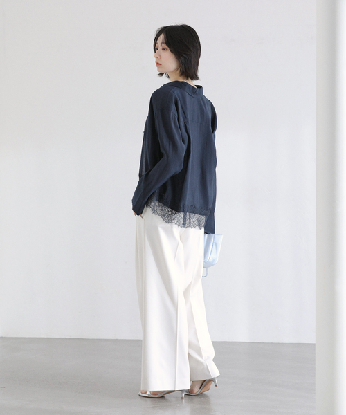 La TOTALITE（ラトータリテ）の「【洗える】レーストリミングシャツ（シャツ/ブラウス・レディース・ホワイト/ネイビー/ベージュ・FREE）」の5枚目の写真