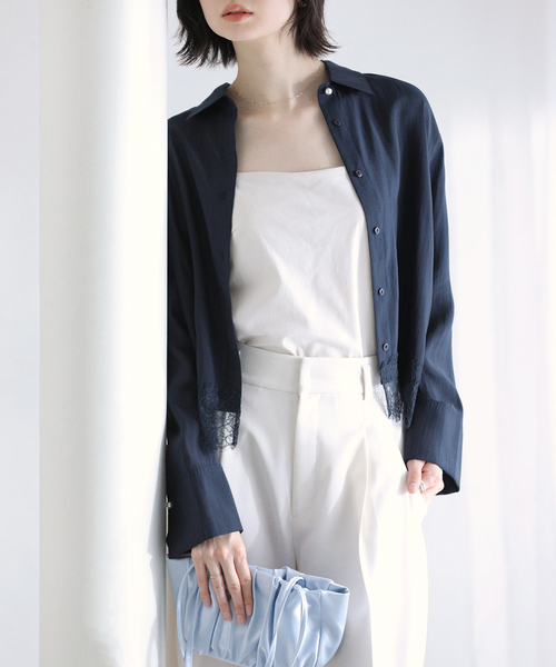 La TOTALITE（ラトータリテ）の「【洗える】レーストリミングシャツ（シャツ/ブラウス・レディース・ホワイト/ネイビー/ベージュ・FREE）」の6枚目の写真