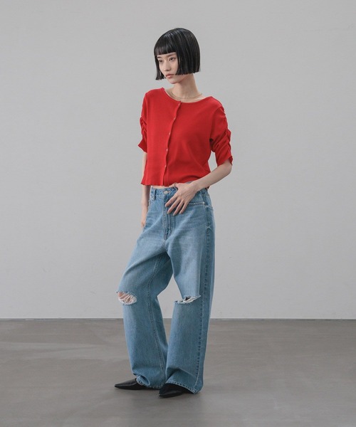 LOWRYS FARM（ローリーズファーム）の「ショルダーパフカーディガン５Ｓ 665444（Tシャツ/カットソー・レディース・ホワイト×ブラック/アイボリー/ブラック/レッド・FREE）」の21枚目の写真