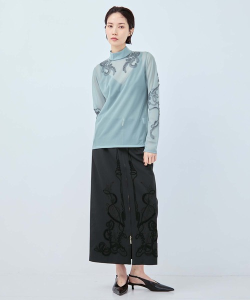 MURRAL（ミューラル）の「【MURRAL/ミューラル】別注Moon road embroidered sheer top/ムーンロードエンブロイダリーシアートップ（シャツ/ブラウス・レディース・ブルー/ネイビー・2）」の3枚目の写真
