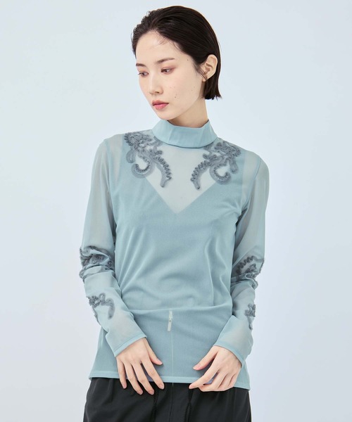 MURRAL（ミューラル）の「【MURRAL/ミューラル】別注Moon road embroidered sheer top/ムーンロードエンブロイダリーシアートップ（シャツ/ブラウス・レディース・ブルー/ネイビー・2）」の5枚目の写真