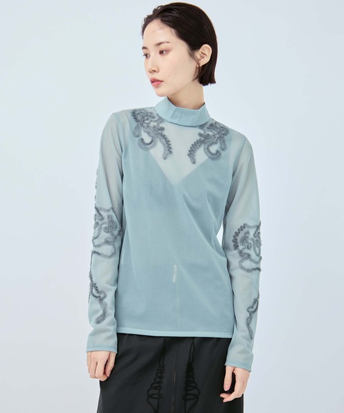 MURRAL（ミューラル）の「【MURRAL/ミューラル】別注Moon road embroidered sheer top/ムーンロードエンブロイダリーシアートップ（シャツ/ブラウス・レディース・ブルー/ネイビー・2）」の10枚目の写真