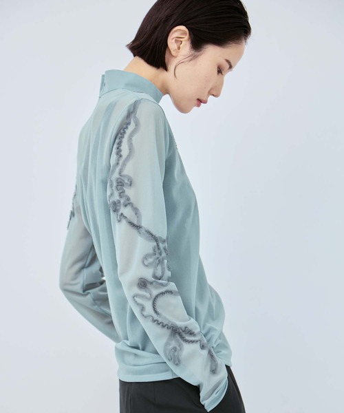 MURRAL（ミューラル）の「【MURRAL/ミューラル】別注Moon road embroidered sheer top/ムーンロードエンブロイダリーシアートップ（シャツ/ブラウス・レディース・ブルー/ネイビー・2）」の11枚目の写真