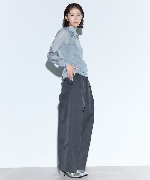 MURRAL/ミューラル】別注Moon road embroidered sheer top/ムーン