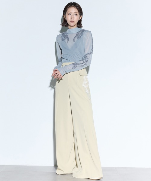 MURRAL/ミューラル】別注Moon road embroidered sheer top/ムーン