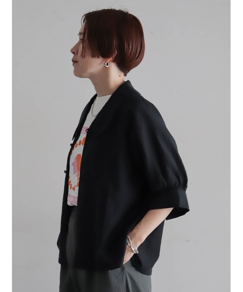 FIL DE FER(フィルデフェール)の「【予約】シャドーストライプ 変形カラーブラウス(シャツ/ブラウス・レディース・ブラック/ブラウン・FREE)」の2枚目の写真