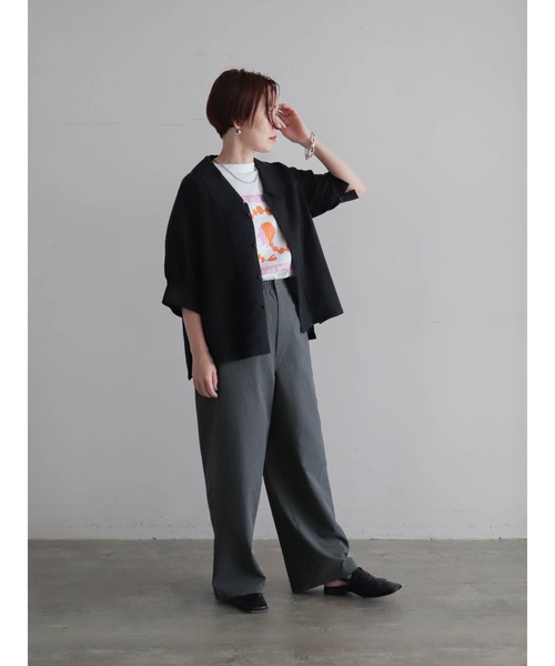 FIL DE FER(フィルデフェール)の「【予約】シャドーストライプ 変形カラーブラウス(シャツ/ブラウス・レディース・ブラック/ブラウン・FREE)」の13枚目の写真