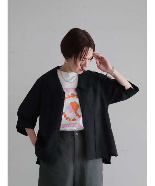 FIL DE FER(フィルデフェール)の「【予約】シャドーストライプ 変形カラーブラウス(シャツ/ブラウス・レディース・ブラック/ブラウン・FREE)」の12枚目の写真