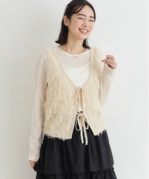 Right-on | 【HONEYSUCKLE ROSE】２ＷＡＹフリンジベスト (ジレ / ビスチェ / ショート丈 / 重ね着 / リボン / シャギー)(ベスト)