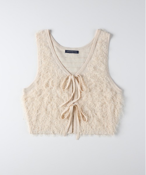 Right-on(ライトオン)の「【HONEYSUCKLE ROSE】2WAYフリンジベスト (ジレ / ビスチェ / ショート丈 / 重ね着 / リボン / シャギー)(ベスト・レディース・ブラック/ダークグレー/キナリ・M/L)」の13枚目の写真