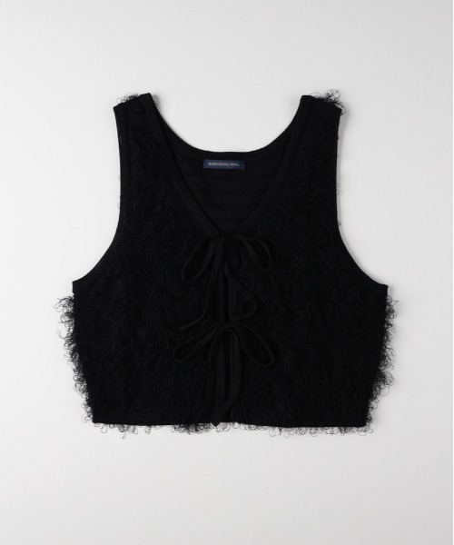 Right-on(ライトオン)の「【HONEYSUCKLE ROSE】2WAYフリンジベスト (ジレ / ビスチェ / ショート丈 / 重ね着 / リボン / シャギー)(ベスト・レディース・ブラック/ダークグレー/キナリ・M/L)」の14枚目の写真