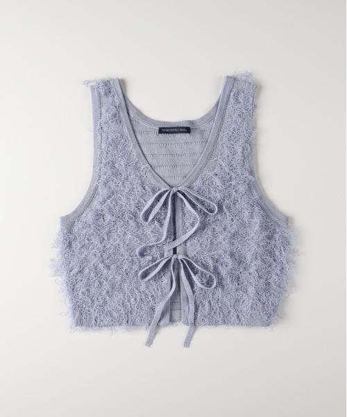 Right-on(ライトオン)の「【HONEYSUCKLE ROSE】2WAYフリンジベスト (ジレ / ビスチェ / ショート丈 / 重ね着 / リボン / シャギー)(ベスト・レディース・ブラック/ダークグレー/キナリ・M/L)」の15枚目の写真