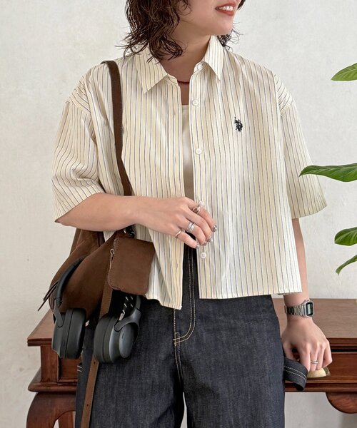 U.S. POLO ASSN.（ユーエスポロアッスン）の「クロップドシャツ（シャツ/ブラウス・レディース・ネイビー/イエロー/ホワイト/ホワイト系その他/サックスブルー/ブルー・FREE）」の6枚目の写真