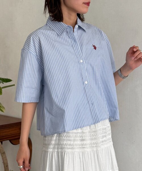 U.S. POLO ASSN.（ユーエスポロアッスン）の「クロップドシャツ（シャツ/ブラウス・レディース・ネイビー/イエロー/ホワイト/ホワイト系その他/サックスブルー/ブルー・FREE）」の5枚目の写真