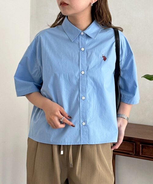 U.S. POLO ASSN.（ユーエスポロアッスン）の「クロップドシャツ（シャツ/ブラウス・レディース・ネイビー/イエロー/ホワイト/ホワイト系その他/サックスブルー/ブルー・FREE）」の8枚目の写真