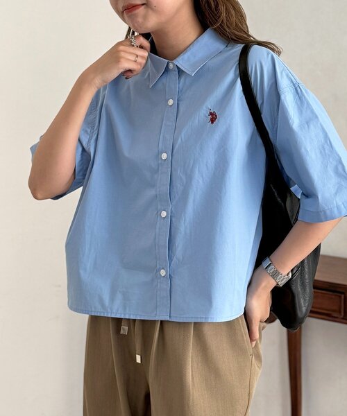 U.S. POLO ASSN.（ユーエスポロアッスン）の「クロップドシャツ（シャツ/ブラウス・レディース・ネイビー/イエロー/ホワイト/ホワイト系その他/サックスブルー/ブルー・FREE）」の12枚目の写真