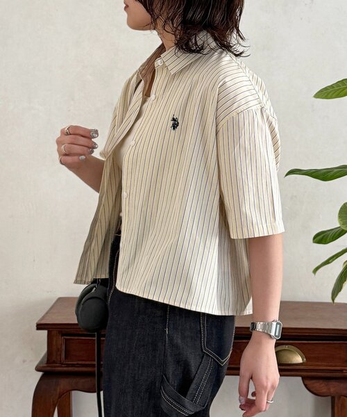 U.S. POLO ASSN.（ユーエスポロアッスン）の「クロップドシャツ（シャツ/ブラウス・レディース・ネイビー/イエロー/ホワイト/ホワイト系その他/サックスブルー/ブルー・FREE）」の14枚目の写真