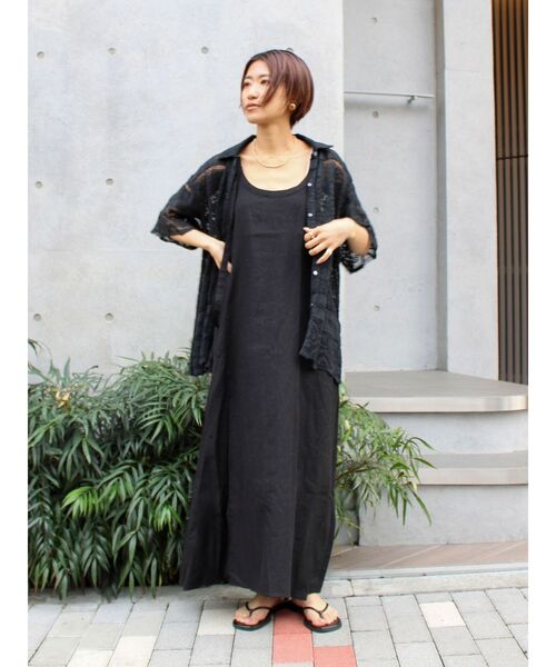 Ungrid(アングリッド)の「リネン混ショルダーデザインキャミワンピース(ワンピース・レディース・その他1/オレンジ/ブラック/アイボリー・FREE)」の2枚目の写真