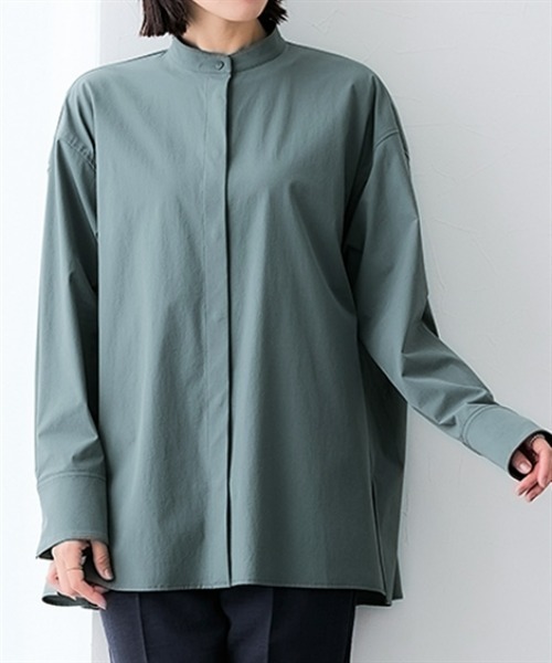 7days Life Styling(セブンデイズライフスタイリング)の「【接触冷感/UVカット/撥水】ストレッチバンドカラーギャザーシャツ(シャツ/ブラウス・レディース・グリーン系/ブラック・3L/LL/L/M)」の11枚目の写真