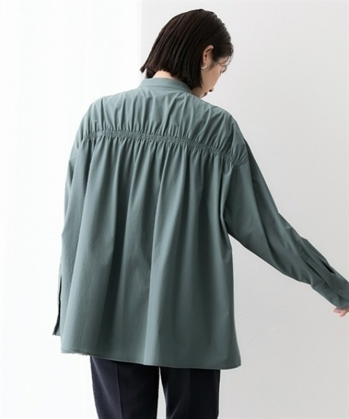 7days Life Styling(セブンデイズライフスタイリング)の「【接触冷感/UVカット/撥水】ストレッチバンドカラーギャザーシャツ(シャツ/ブラウス・レディース・グリーン系/ブラック・3L/LL/L/M)」の13枚目の写真