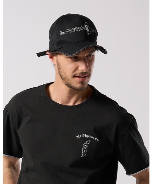 wjk(ダヴルジェイケイ)の「"panic" cut-off mesh cap(キャップ・メンズ・ブラック/ホワイト×ブラック・FREE)」の2枚目の写真